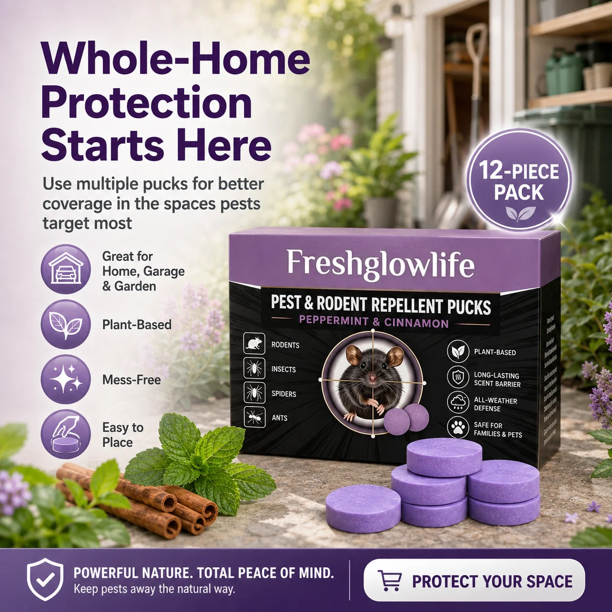 ✅ 10,000+ Happy Customers 🐭 All-Natural Peppermint & Cinnamon Pest & Rodent Repellent Pucks 🕷️🐍