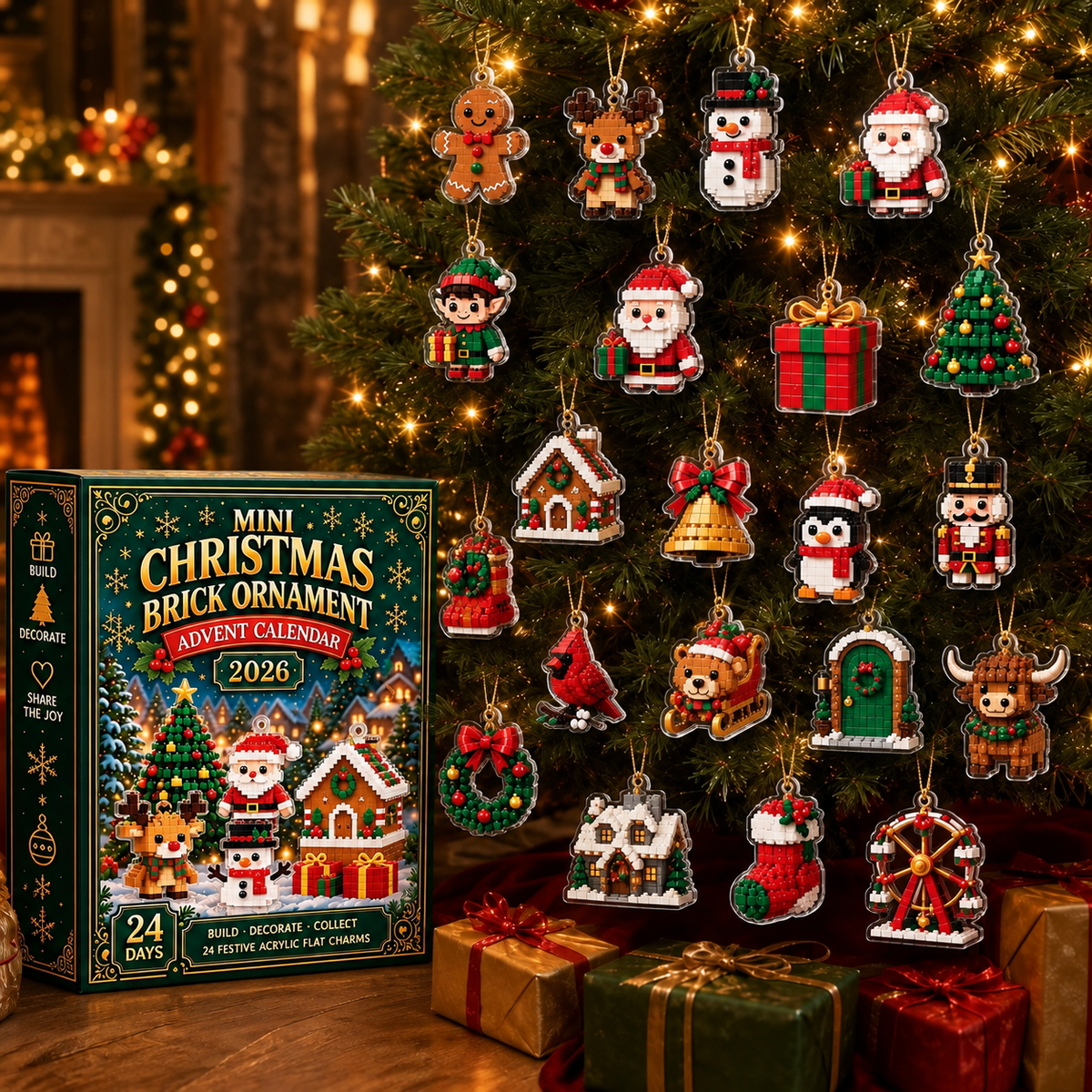 ⏳ Last day to save 49% – 🎄 24-Day Mini Christmas Ornament Advent Calendar | 24 unique festive buildable designs🧱