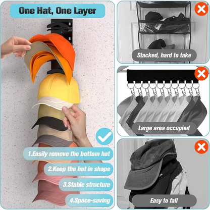 No-Drill Wall Mounted Hat Organizer for Baseball Caps