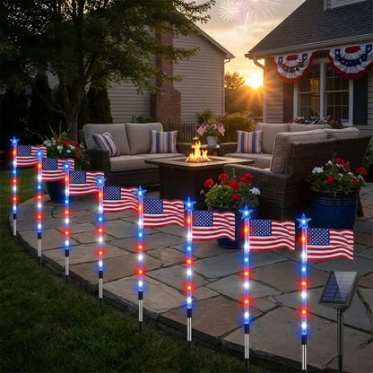 Patriotic 8-Piece Flag Light Set with 8 Modes – Outdoor Waterproof Independence Day Decor for Pathways & Gardens