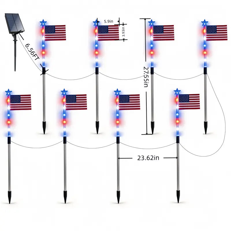 Patriotic 8-Piece Flag Light Set with 8 Modes – Outdoor Waterproof Independence Day Decor for Pathways & Gardens