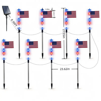 Patriotic 8-Piece Flag Light Set with 8 Modes – Outdoor Waterproof Independence Day Decor for Pathways & Gardens