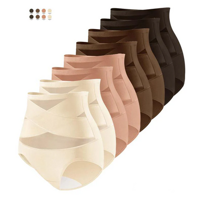High Waisted Smoothing Panties - Breathable Cross-Mesh & Sporty Fit Briefs