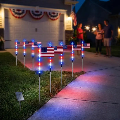 Patriotic 8-Piece Flag Light Set with 8 Modes – Outdoor Waterproof Independence Day Decor for Pathways & Gardens