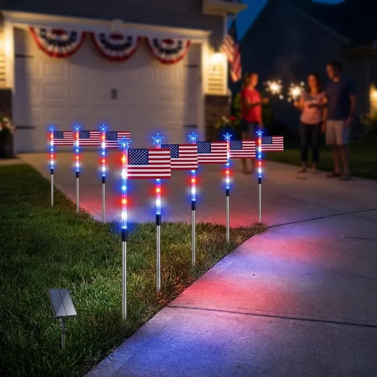 Patriotic 8-Piece Flag Light Set with 8 Modes – Outdoor Waterproof Independence Day Decor for Pathways & Gardens
