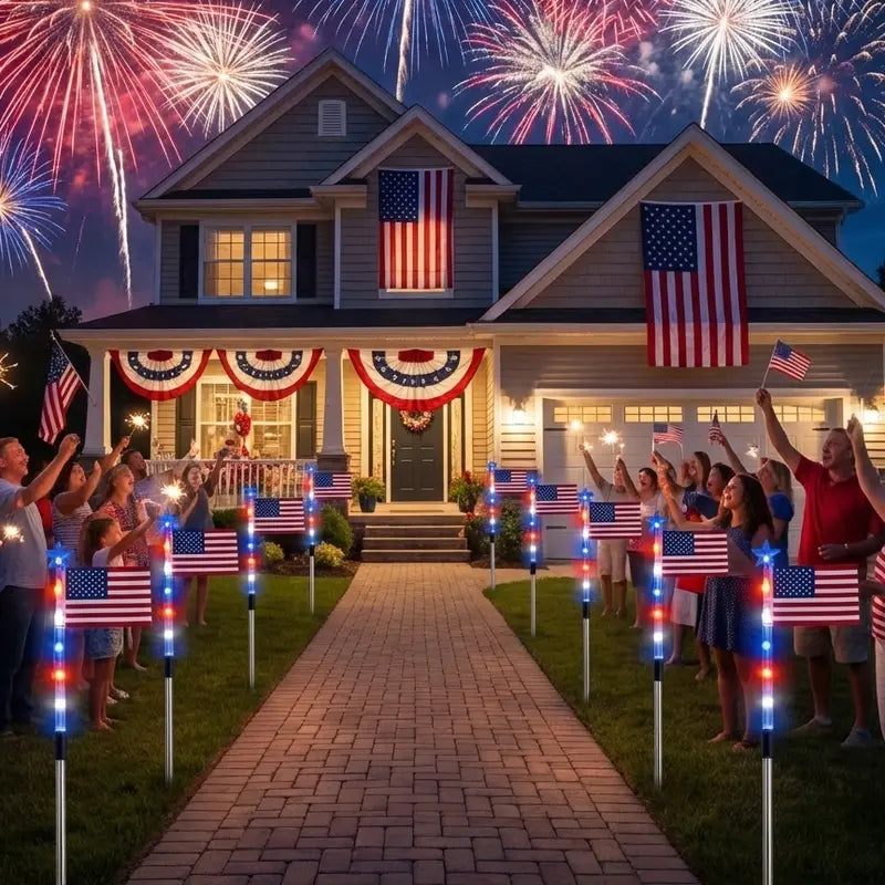 Patriotic 8-Piece Flag Light Set with 8 Modes – Outdoor Waterproof Independence Day Decor for Pathways & Gardens