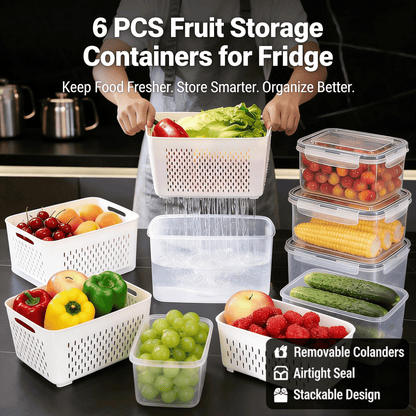 The Ultimate 3-7pc Fridge Organizer Set - Keep Food Fresh 3x Longer! 🥬✨