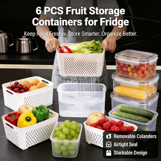 The Ultimate 3-7pc Fridge Organizer Set - Keep Food Fresh 3x Longer! 🥬✨