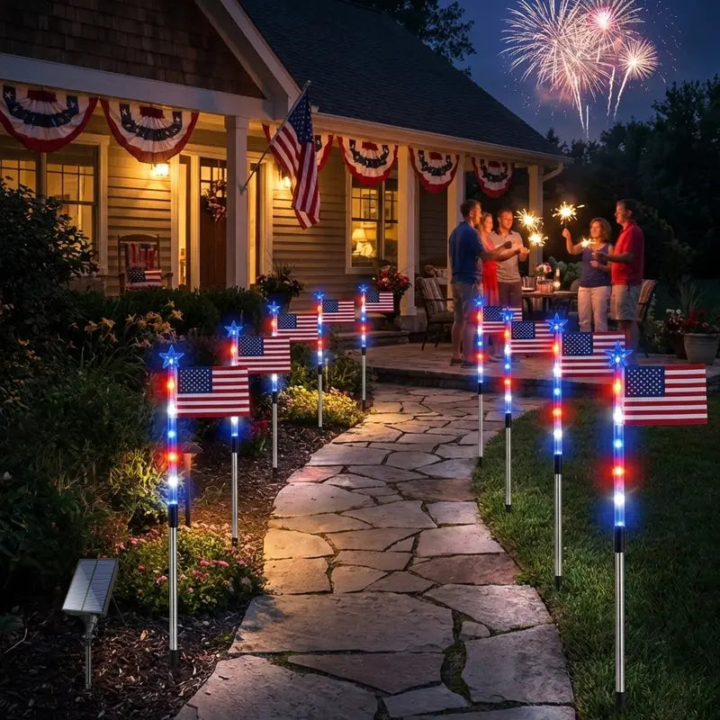 Patriotic 8-Piece Flag Light Set with 8 Modes – Outdoor Waterproof Independence Day Decor for Pathways & Gardens