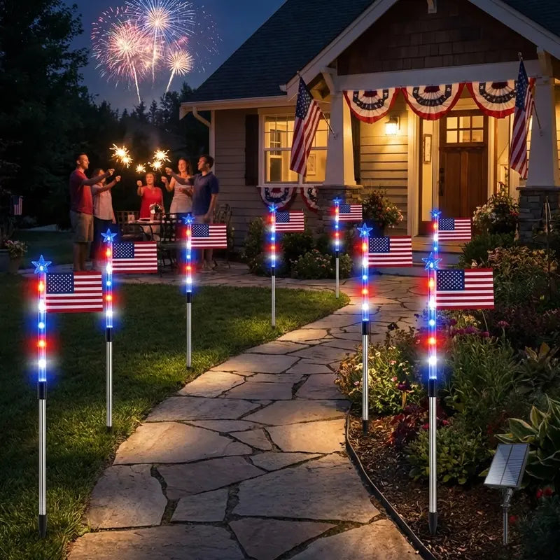 Patriotic 8-Piece Flag Light Set with 8 Modes – Outdoor Waterproof Independence Day Decor for Pathways & Gardens