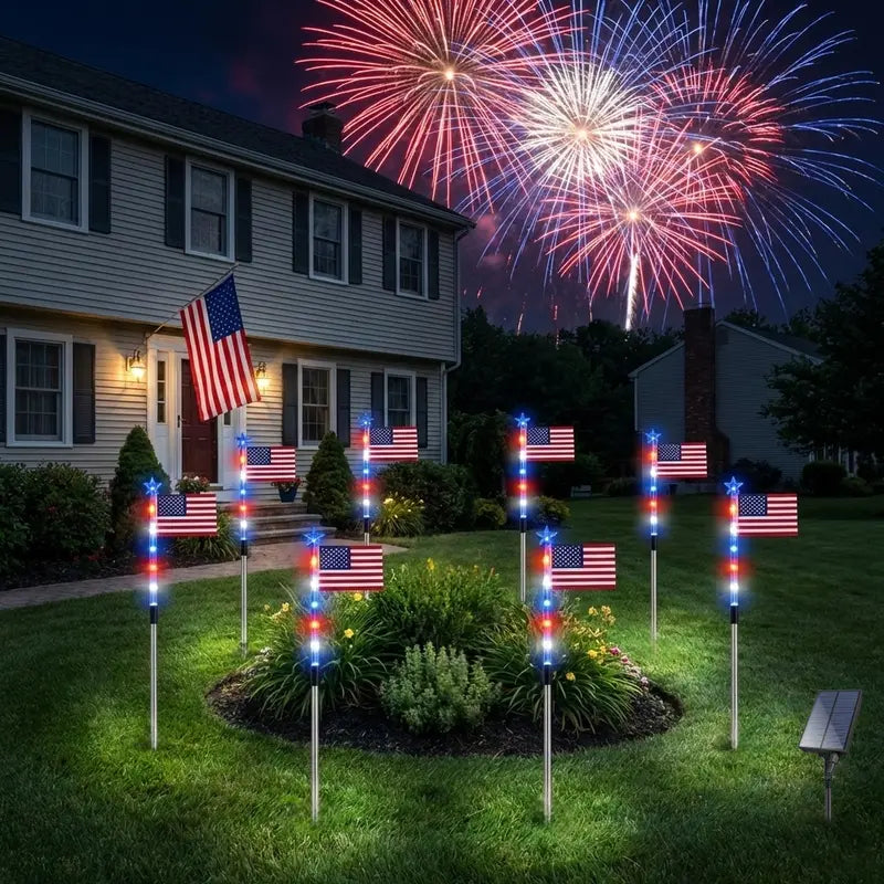 Patriotic 8-Piece Flag Light Set with 8 Modes – Outdoor Waterproof Independence Day Decor for Pathways & Gardens