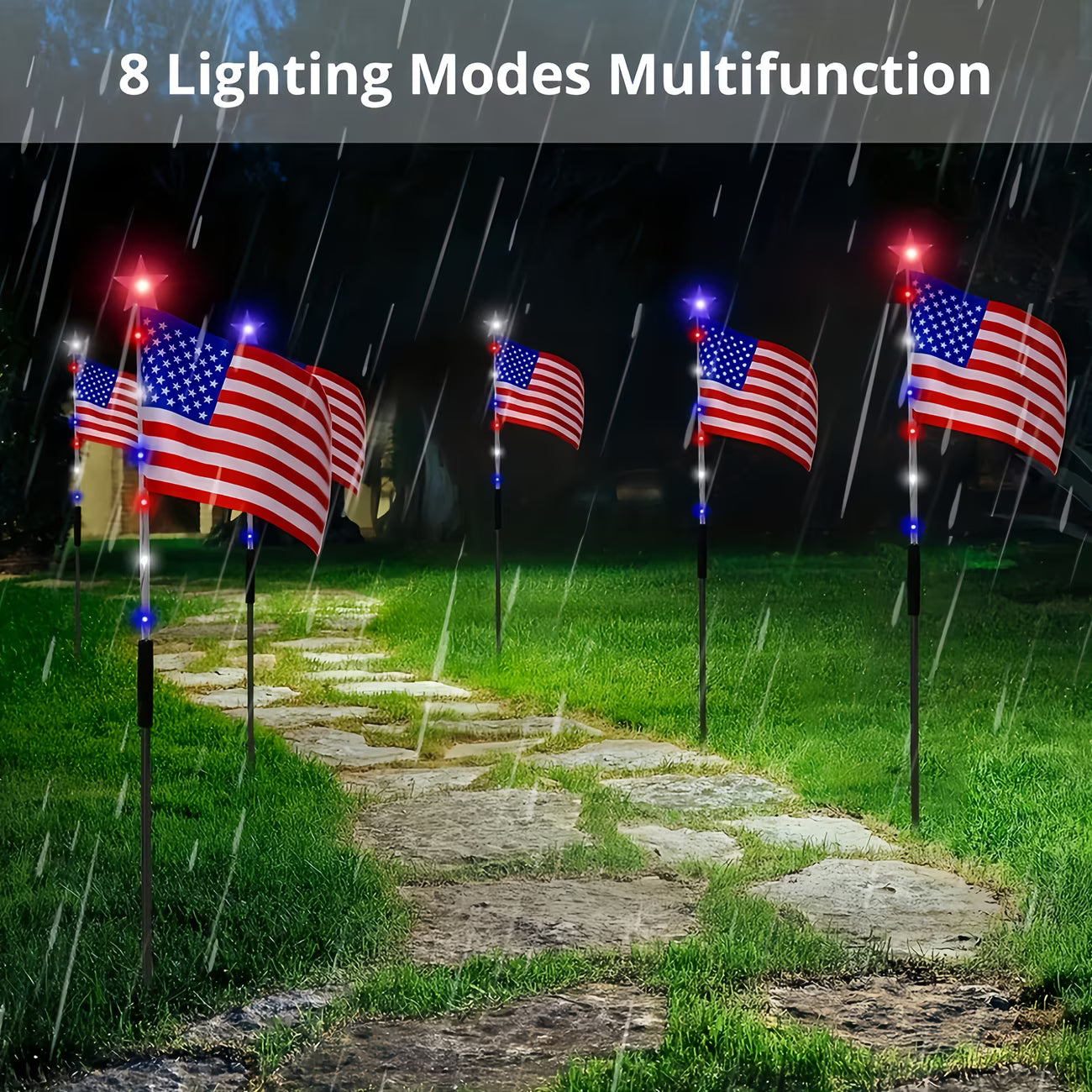 Patriotic 8-Piece Flag Light Set with 8 Modes – Outdoor Waterproof Independence Day Decor for Pathways & Gardens