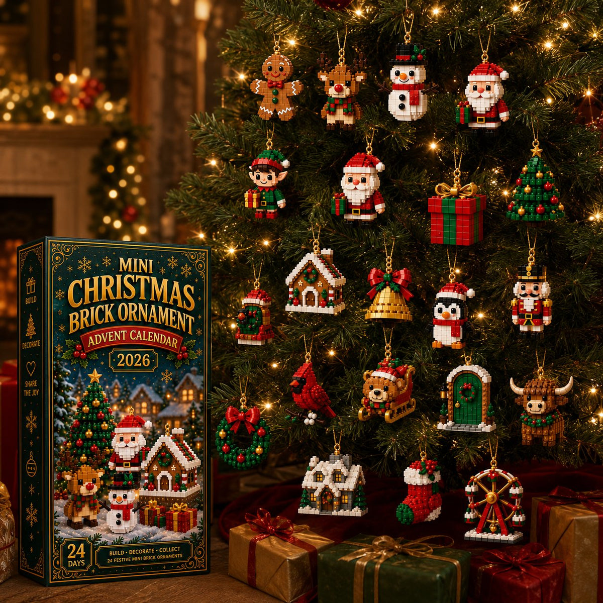 ⏳ Last day to save 49% – 🎄 24-Day Mini Christmas Ornament Advent Calendar | 24 unique festive buildable designs🧱