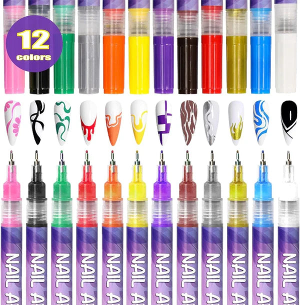 Nail Art Pens Set – 12 Colors to Create Your Own Nail Designs