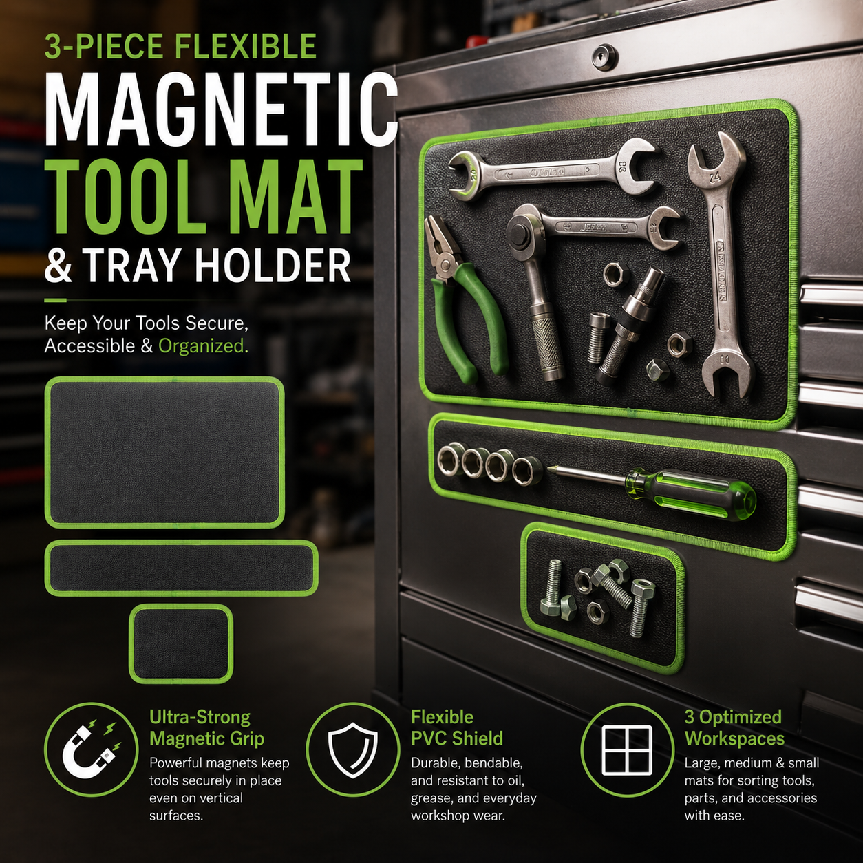 Flexible Magnetic Tool Mat Set for Screws, Sockets & Auto Repairs🛠️🧲