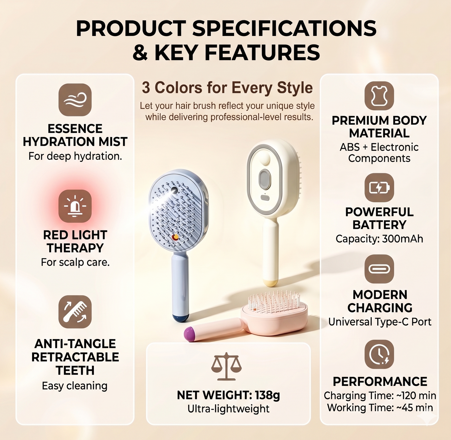 Anti-Frizz Essential Oil Detangling Massage Brush