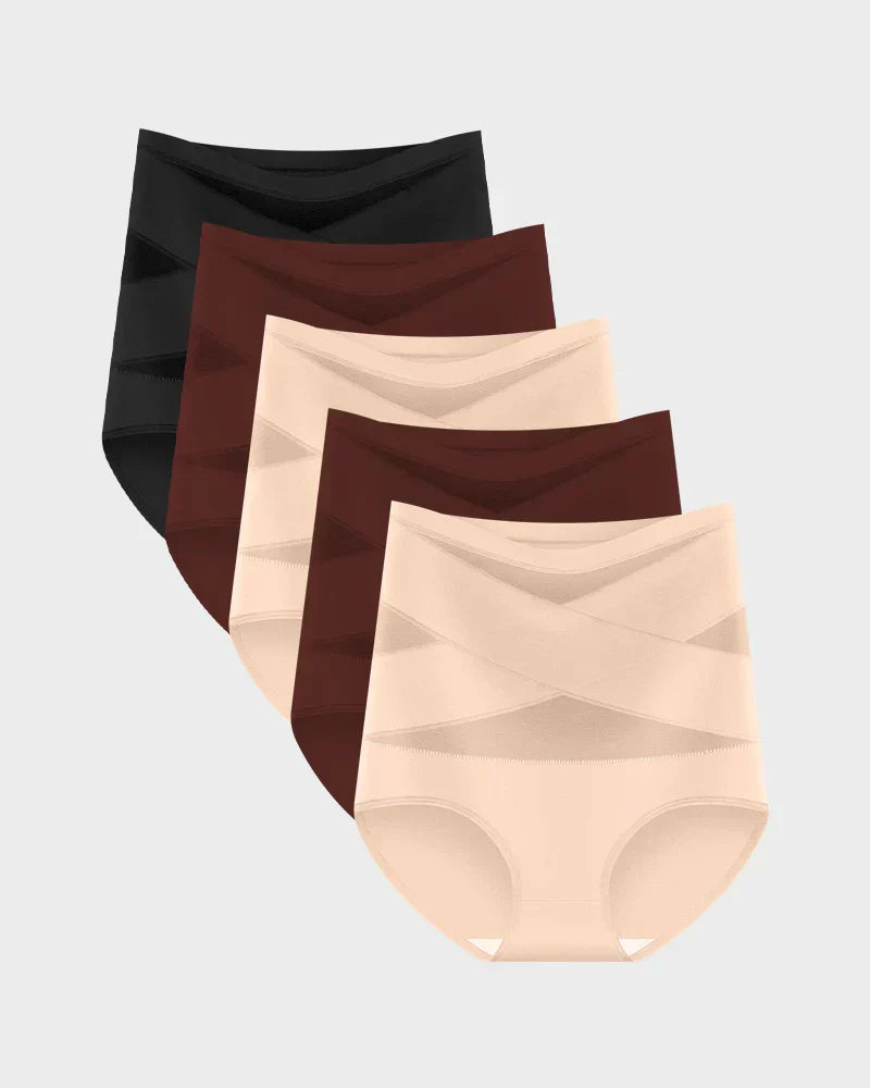 🌸Last Day-Buy 2 Get 3 Packs✨Plus-Size High-Waist Cross Tummy Control Panties