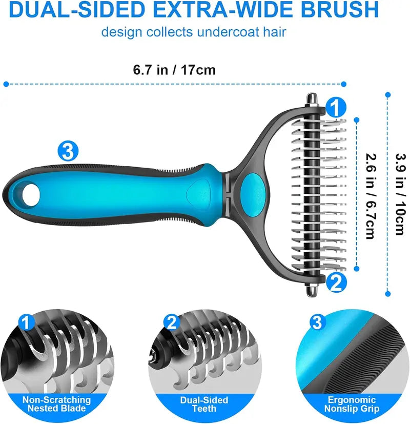 ✨Dual-Sided Pet Deshedding Brush for Dogs & Cats🐶🐱