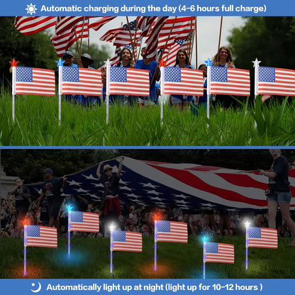 Patriotic 8-Piece Flag Light Set with 8 Modes – Outdoor Waterproof Independence Day Decor for Pathways & Gardens