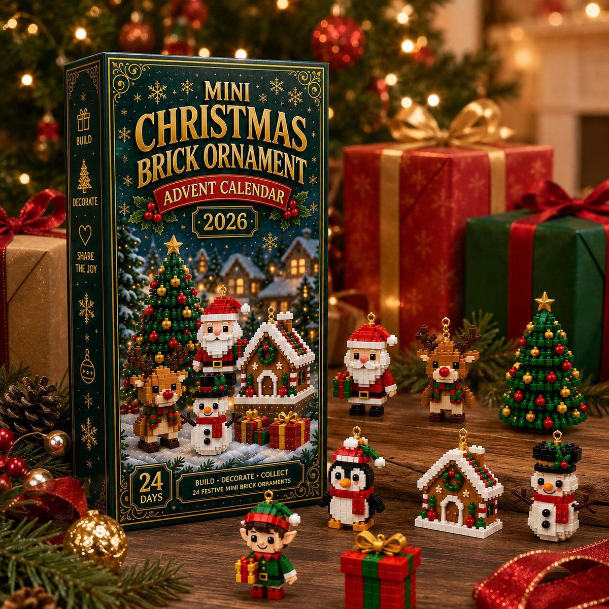⏳ Last day to save 49% – 🎄 24-Day Mini Christmas Ornament Advent Calendar | 24 unique festive buildable designs🧱