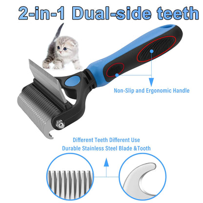 2-in-1 Pet Dematting & Deshedding Rake