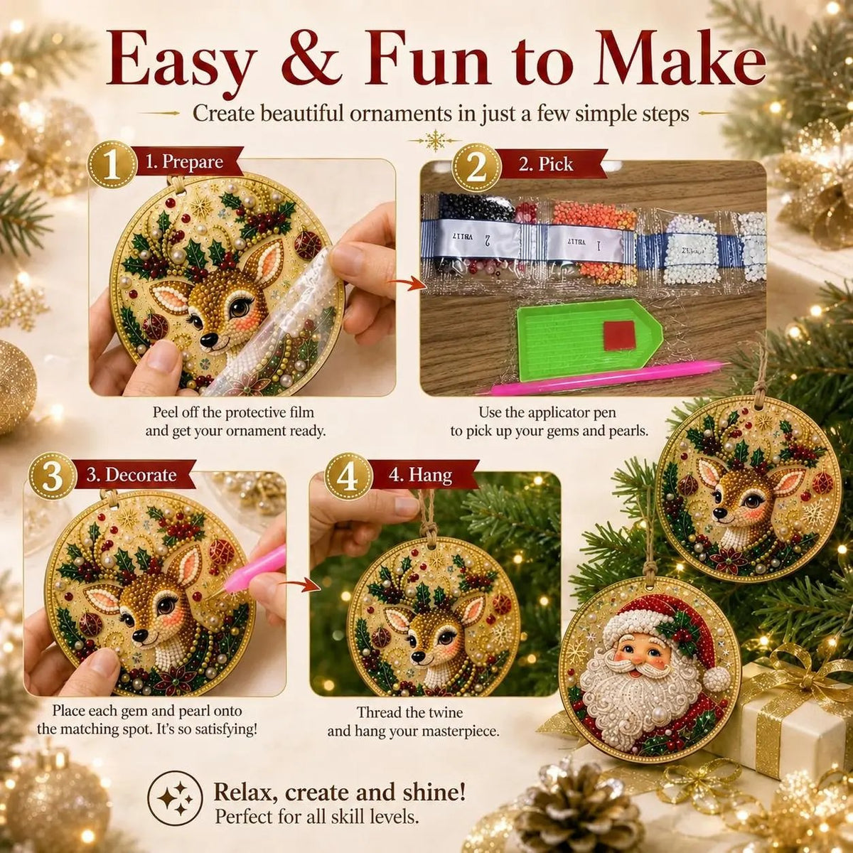 🎄 Christmas DIY Diamond Painting Ornament Kit – 6 Sparkling Tree Decorations | LIMITED-TIME 50% OFF 🎁