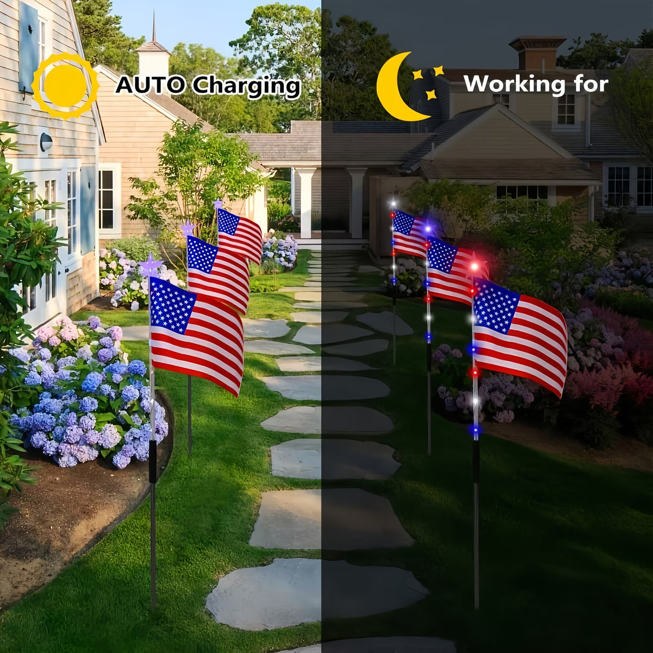 Patriotic 8-Piece Flag Light Set with 8 Modes – Outdoor Waterproof Independence Day Decor for Pathways & Gardens