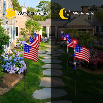 Patriotic 8-Piece Flag Light Set with 8 Modes – Outdoor Waterproof Independence Day Decor for Pathways & Gardens