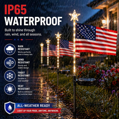 Patriotic Solar American Flag Lights - 100% Wireless Outdoor Pathway Decor (8 Pack)