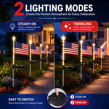 Patriotic Solar American Flag Lights - 100% Wireless Outdoor Pathway Decor (8 Pack)