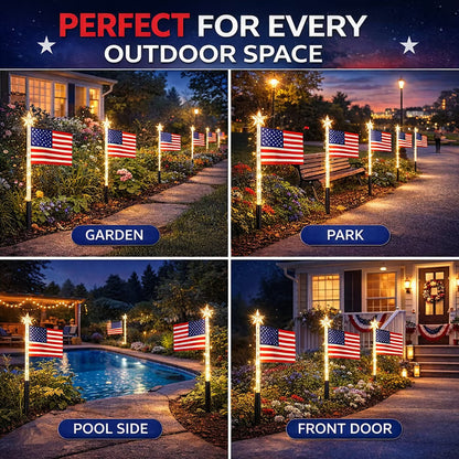 Patriotic Solar American Flag Lights - 100% Wireless Outdoor Pathway Decor (8 Pack)