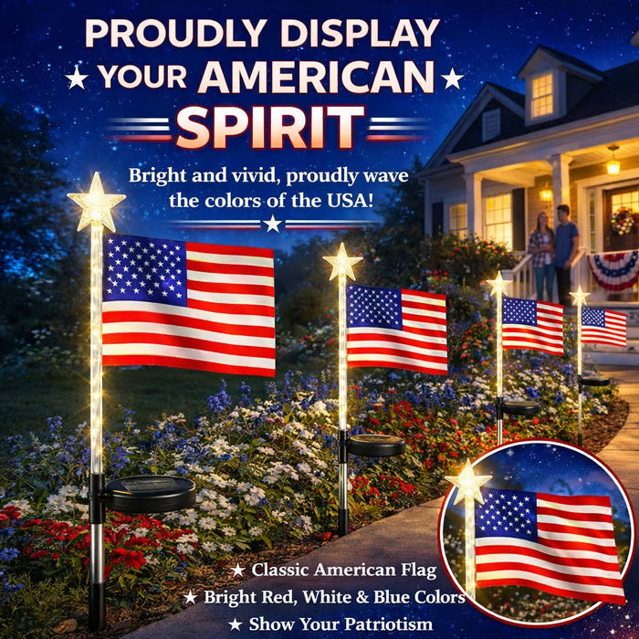 Patriotic Solar American Flag Lights - 100% Wireless Outdoor Pathway Decor (8 Pack)