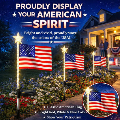 Patriotic Solar American Flag Lights - 100% Wireless Outdoor Pathway Decor (8 Pack)