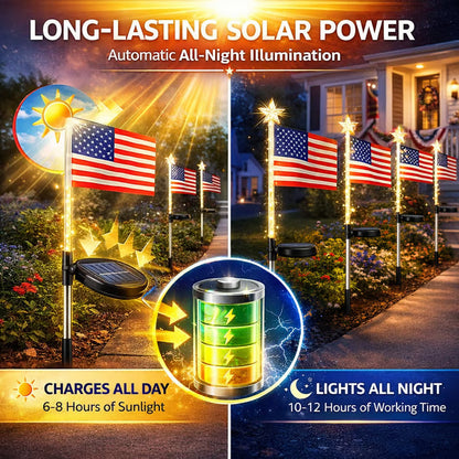 Patriotic Solar American Flag Lights - 100% Wireless Outdoor Pathway Decor (8 Pack)