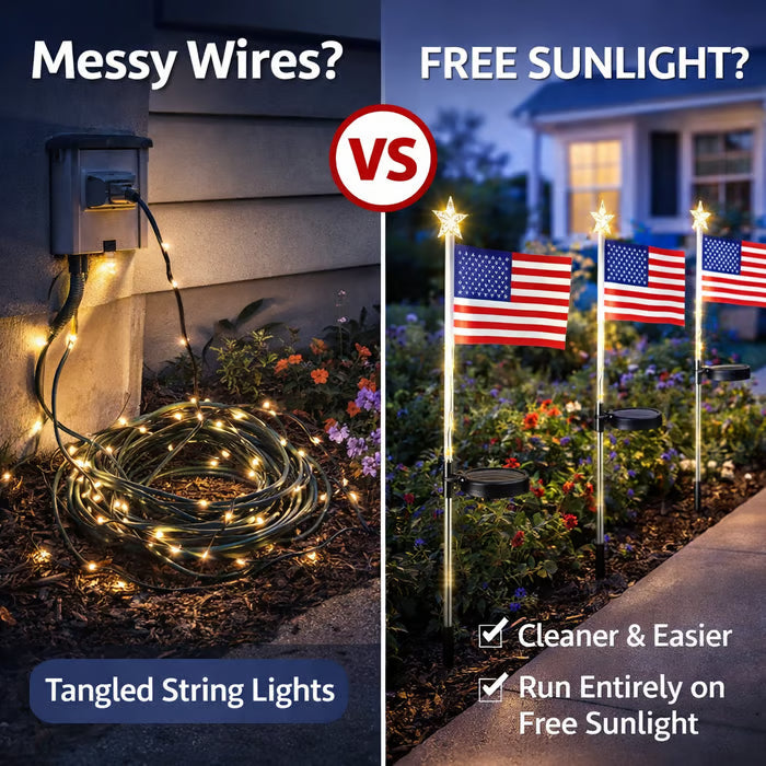 Patriotic Solar American Flag Lights - 100% Wireless Outdoor Pathway Decor (8 Pack)