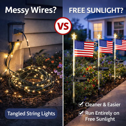 Patriotic Solar American Flag Lights - 100% Wireless Outdoor Pathway Decor (8 Pack)