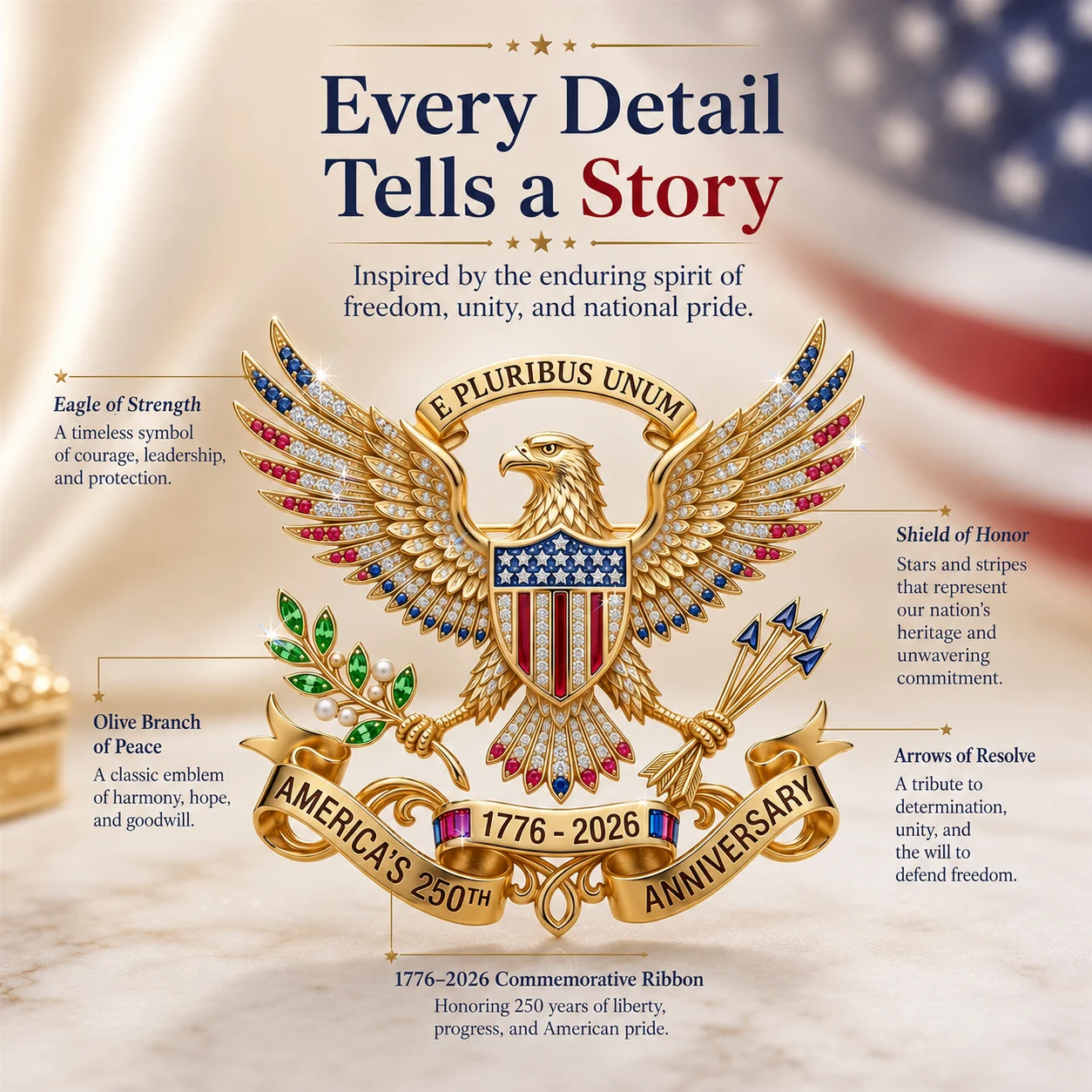 🇺🇸 America’s 250th Anniversary Eagle Brooch Pin – 1776–2026 Patriotic Keepsake Gift-Box Edition