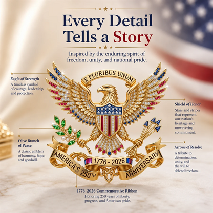 🇺🇸 America’s 250th Anniversary Eagle Brooch Pin – 1776–2026 Patriotic Keepsake Gift-Box Edition