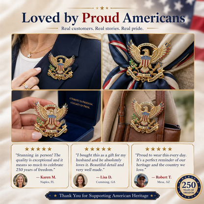 🇺🇸 America’s 250th Anniversary Eagle Brooch Pin – 1776–2026 Patriotic Keepsake Gift-Box Edition