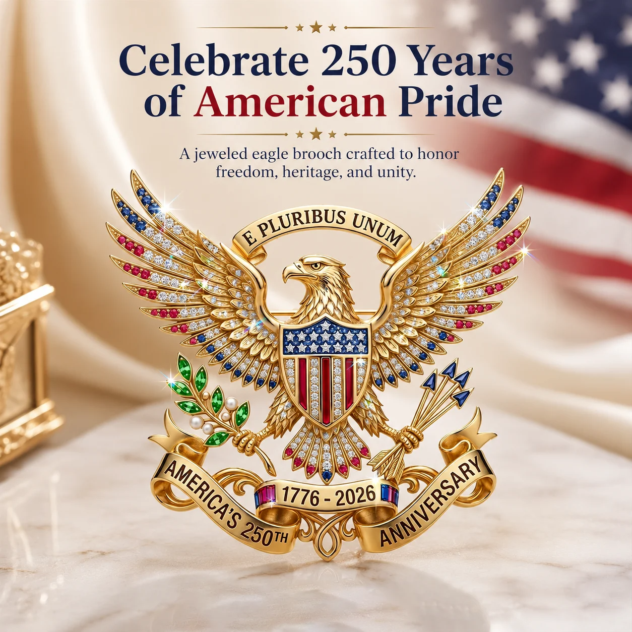 🇺🇸 America’s 250th Anniversary Eagle Brooch Pin – 1776–2026 Patriotic Keepsake Gift-Box Edition