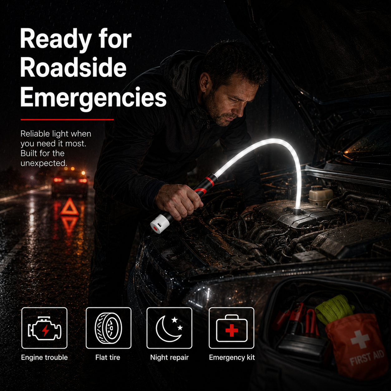 Bendable Rechargeable LED Work Light with Optional Clip for Garage, Car & Emergency Use