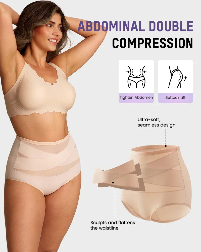 🌸Last Day-Buy 2 Get 3 Packs✨Plus-Size High-Waist Cross Tummy Control Panties